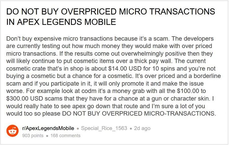Game thủ Apex Legends Mobile tẩy chay skin giá cao.