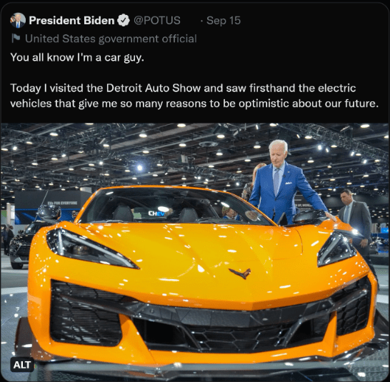 Tổng thống Mỹ Joe Biden quảng cáo xe điện nhưng ảnh minh hoạ lại ngồi trên xe xăng biden 2 1663596611 27