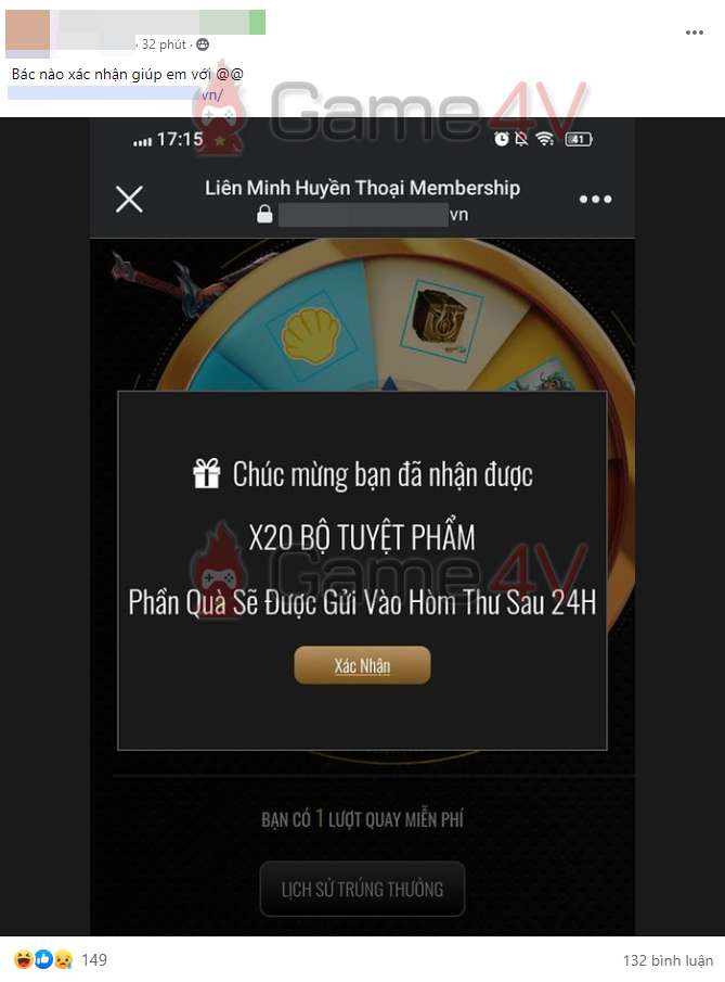 "Bác nào xác nhận giúp em với ạ" - game thủ đang tìm hiểu phần quà miễn phí mình nhận được là thật hay giả.
