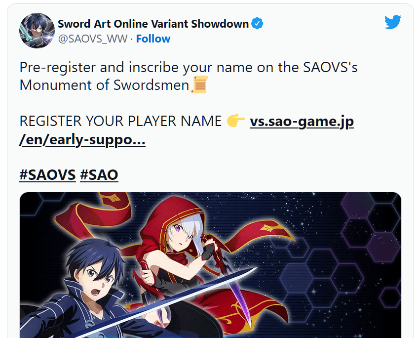 Sword Art Online Variant Showdown mở báo danh.