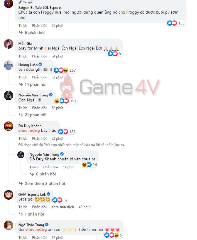 Đông đảo tuyển thủ, MC, BLV và các streamer đều để lại lời chúc mừng và cổ vũ Saigon Buffalo.