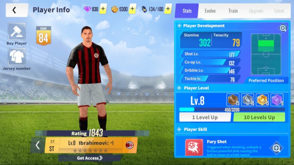 Tính năng nâng cấp cầu thủ.