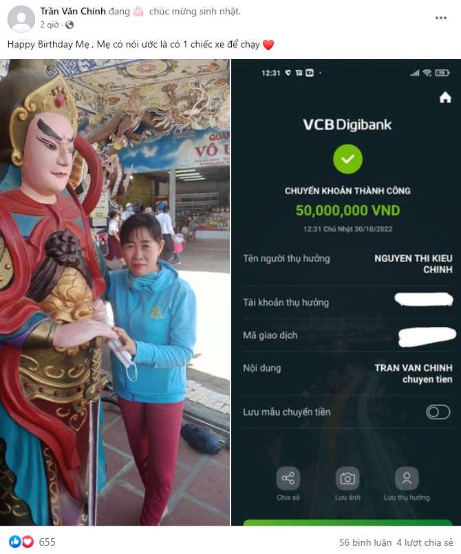 BeanJ chia sẻ điều ước của mẹ trên Facebook cá nhân.