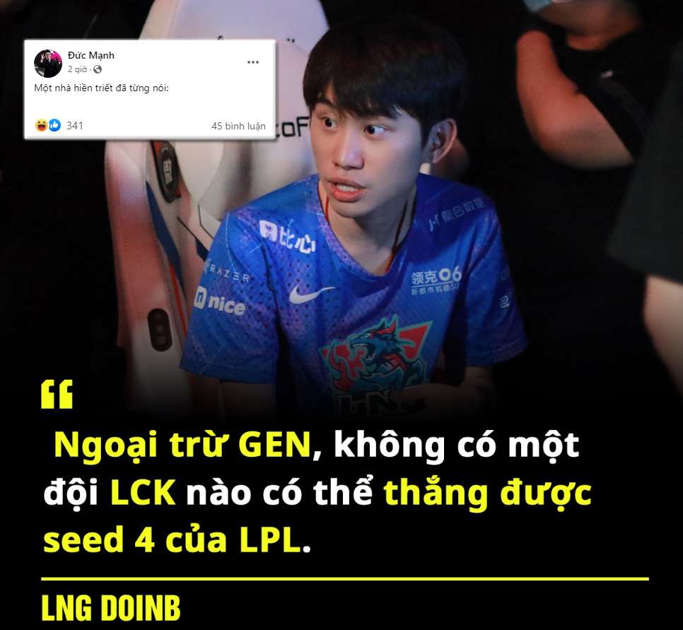 BLV Đức Mạnh "cà khịa" Doinb sau khi DRX lội ngược dòng đánh bại EDG.