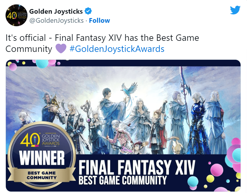 Final Fantasy 14 tiếp tục giành chiến thắng hạng mục ‘Cộng đồng trò chơi tuyệt vời nhất’ tại Golden Joystick Award 2022 game4v final fantasy 14 1 1669190052 53