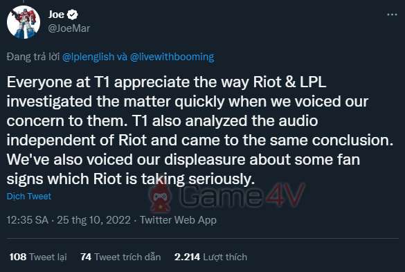 CEO T1 trả lời đại diện LPL.