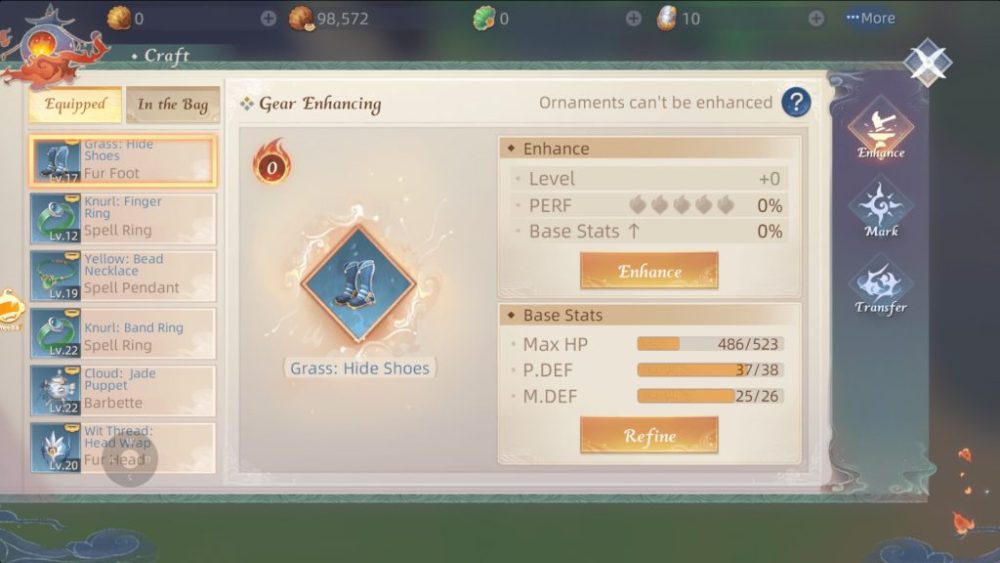 Tính năng cường hóa trang bị.