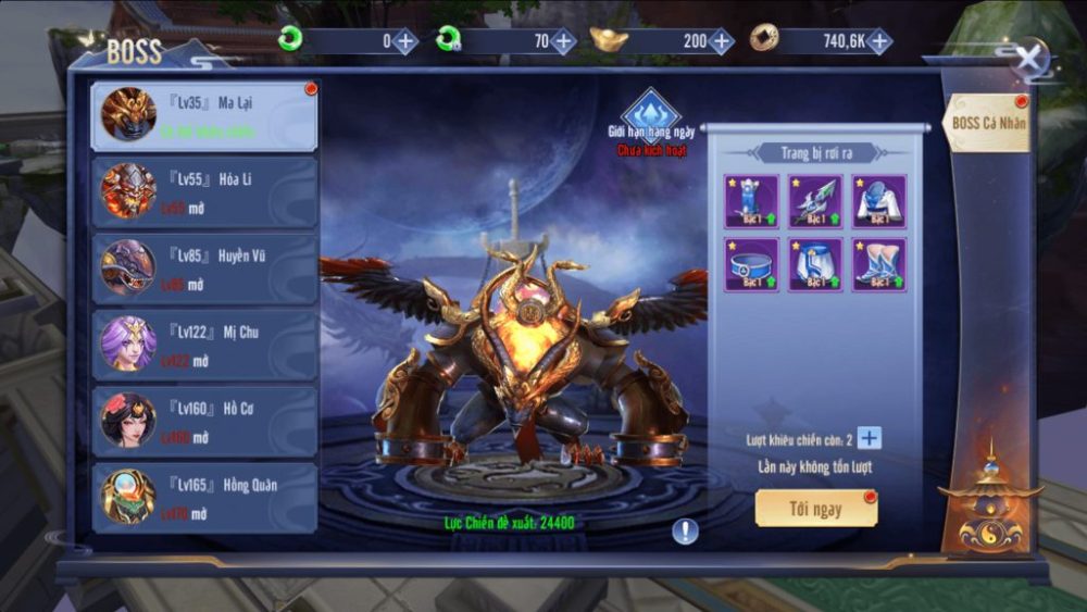 Chế độ đấu boss trong Thiên Kiếm Chi Vân.