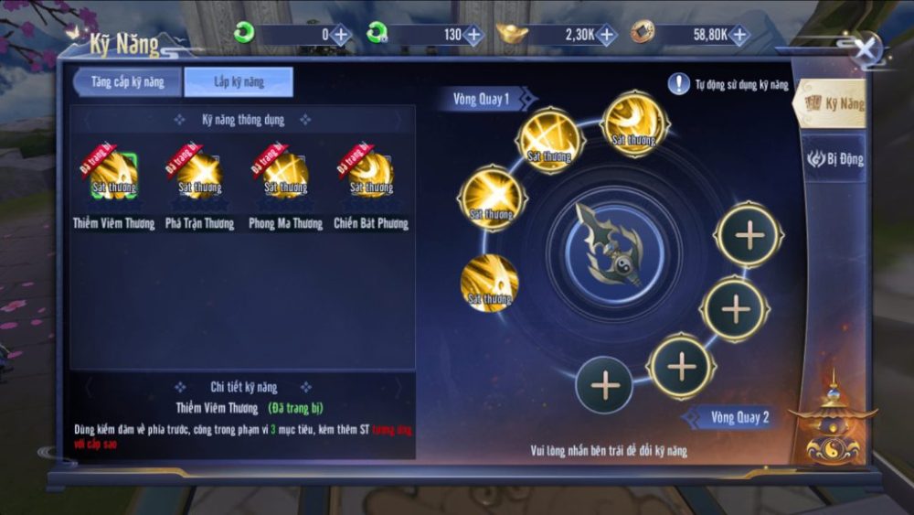 Tính năng nâng cấp bộ kĩ năng của nhân vật.