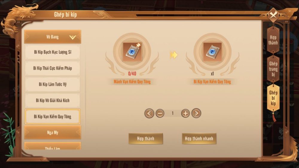 Tính năng ghép bí tịch.