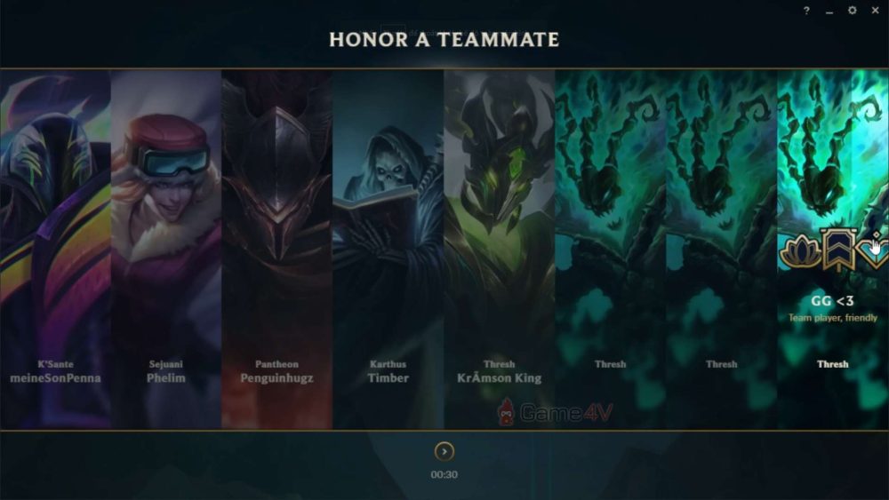 Nhưng tại màn hình vinh danh sau trận đấu, toàn bộ thành viên trong đội hình đều có thể vinh danh nhau.