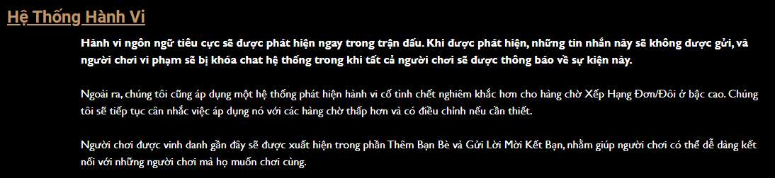 "Hệ Thống Hành Vi" là tính năng có từ bản cập nhật 12.20.