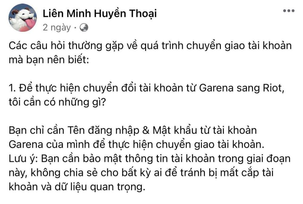 Thông báo từ fanpage LMHT mới của Riot Games.