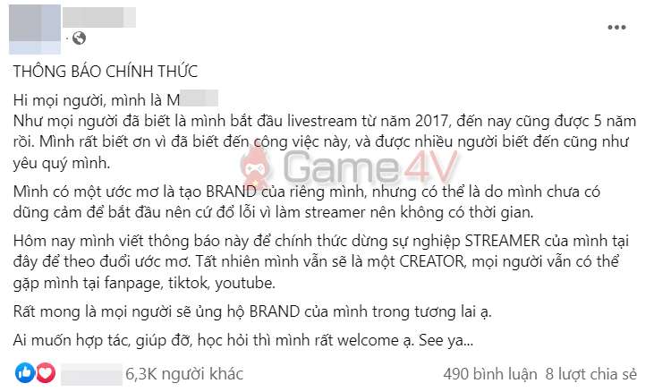 Hậu drama ‘xúc phạm lãnh đạo’, M. chấm dứt sự nghiệp streamer để xây dựng Brand streamer m 1666945115 38