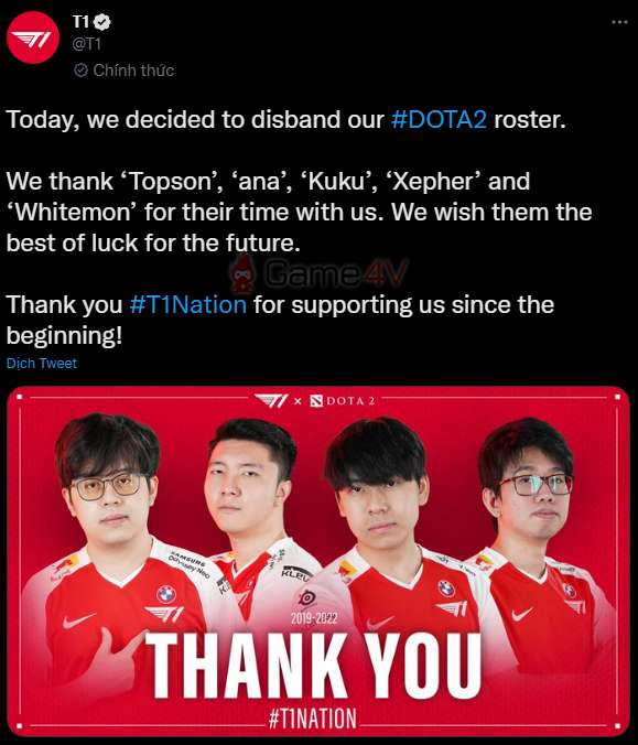 T1 chính thức giải thể đội hình Dota 2 sau thất bại tại vòng loại TI 2022 t1 dota 2 1668680681 45