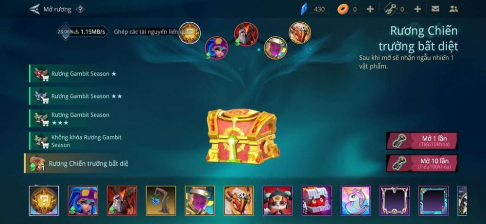 Tính năng mở rương lấy các loại vật phẩm.