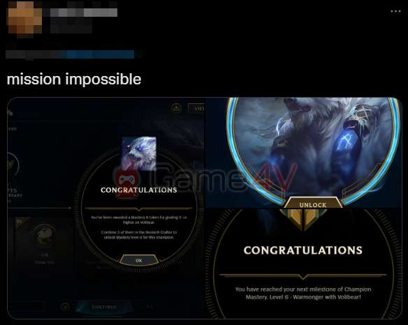 "Nhiệm vụ bất khả thi" - một game thủ nước ngoài nói về việc anh giành được Thẻ Thông Thạo Volibear trong ARAM.