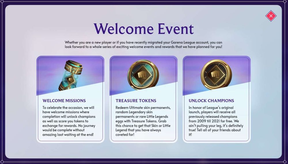 Trước đấy, Riot cho biết cộng đồng LMHT sẽ nhận được những phần quà cũng như nhiệm vụ đặc biệt sau khi "chuyển nhà" từ Garena sang Riot Games.