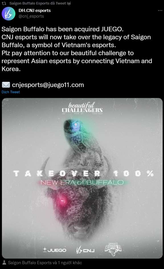 Thông báo được Saigon Buffalo chia sẻ trên Twitter.