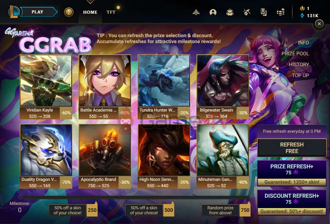 Các trang phục được trộn lẫn cùng Biểu Tượng LMHT trong cửa hàng sự kiện GGrab.