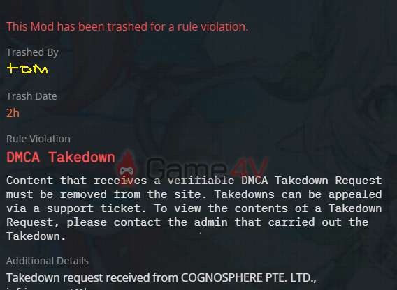 Bản mod bị đánh bản quyền.