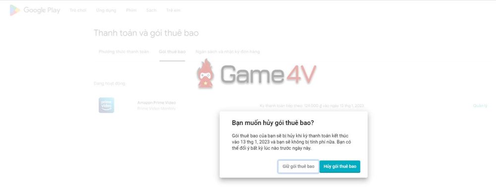 Lựa chọn "Hủy gói thuê bao".