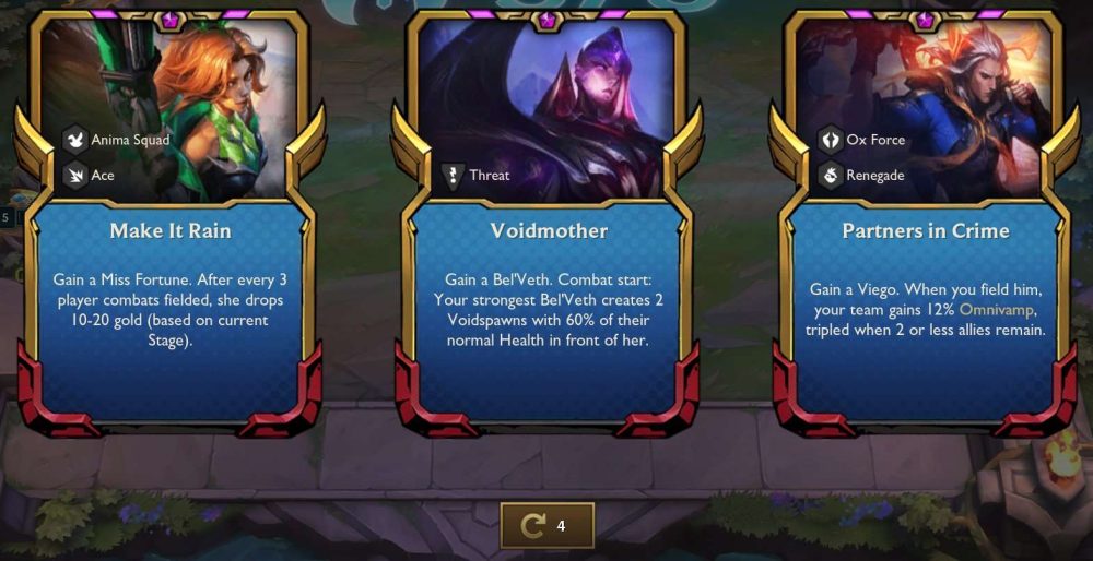 Với 3 lựa chọn mỗi lần và 4 lần đổi lại, người chơi ĐTCL sẽ có 15 lựa chọn Lõi Nâng Cấp Anh Hùng mỗi trận.