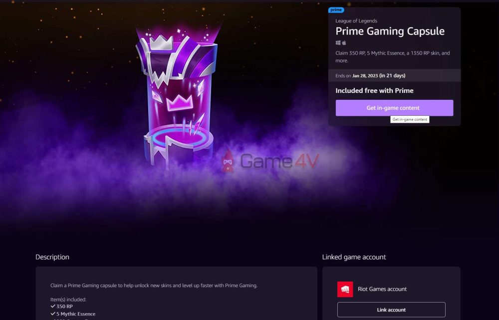 Chọn phần "Get in-game content".