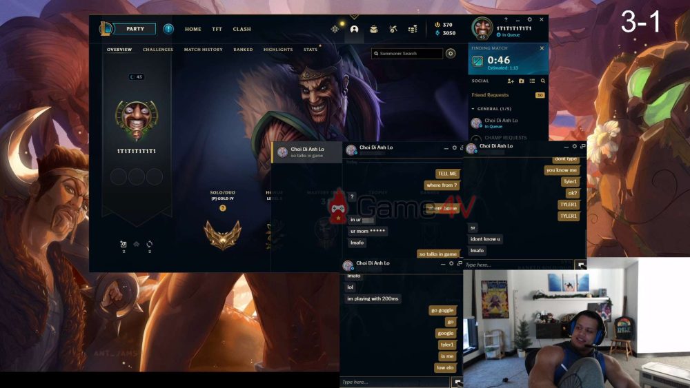 Thời điểm diễn ra vụ việc, nam streamer đang ở bậc rank Vàng IV.