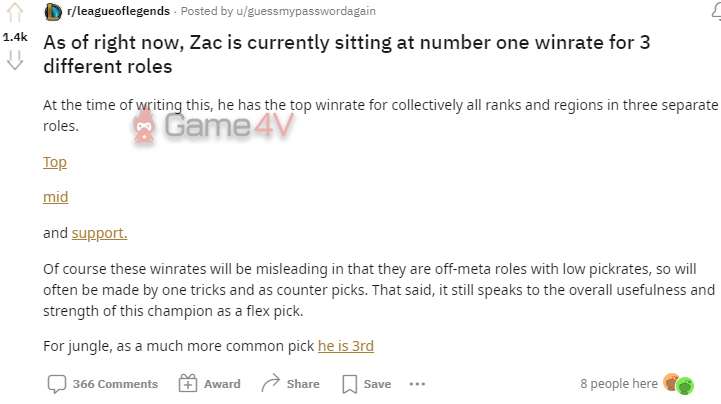 Cộng đồng đang bàn tán về con bài Zac siêu hot ở 3 vị trí khác nhau.