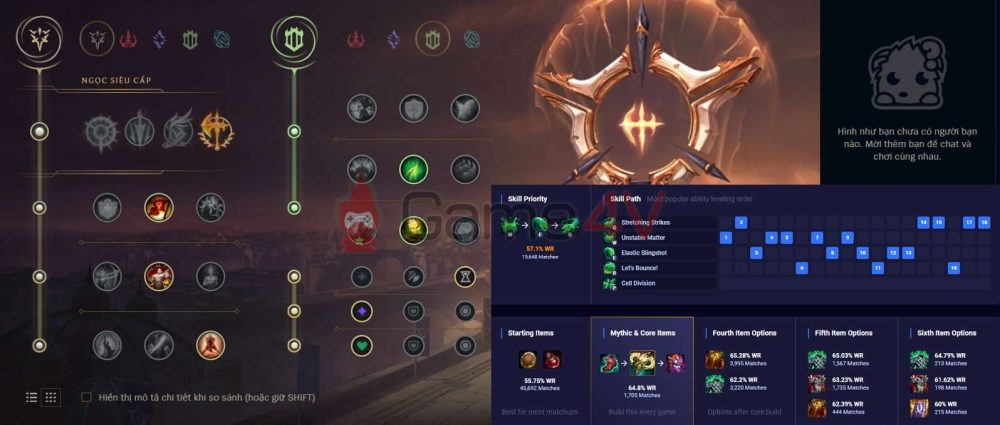 Bảng ngọc, trang bị và ưu tiên kỹ năng tại đường giữa.