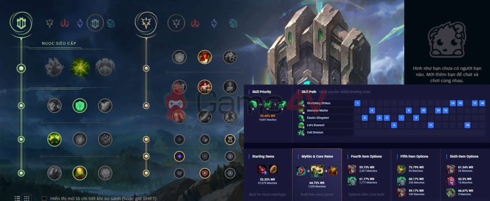 Bảng ngọc, trang bị và ưu tiên kỹ năng tại vị trí hỗ trợ.