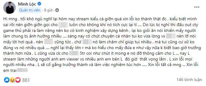 Sau buổi livestream, Zeros lại đăng bài "xin lỗi tất cả mọi người".