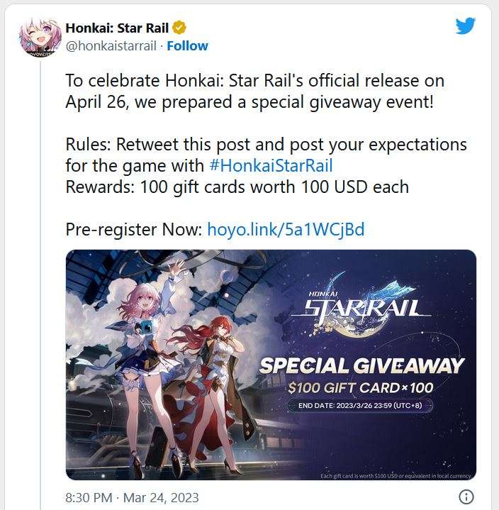 Honkai Star Rail ra mắt ngày 26/04.