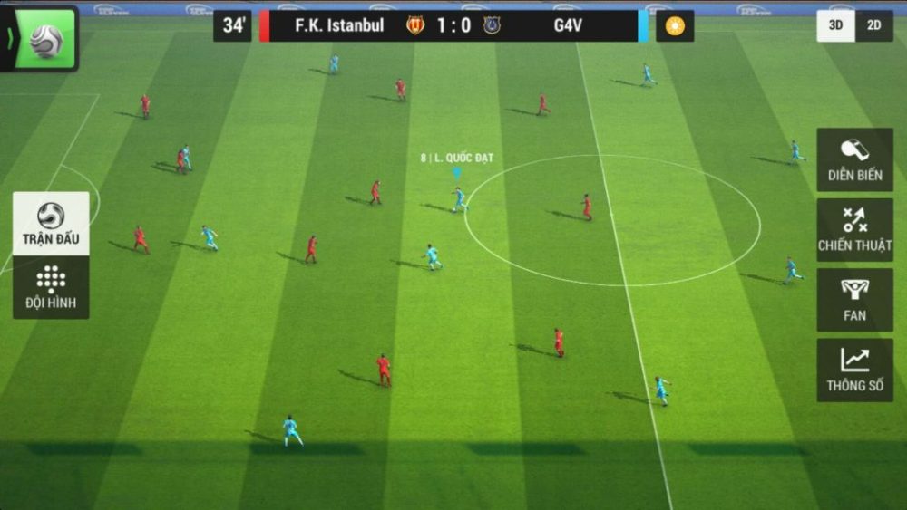 Hệ thống mô phỏng 3D diễn biến trận đấu.