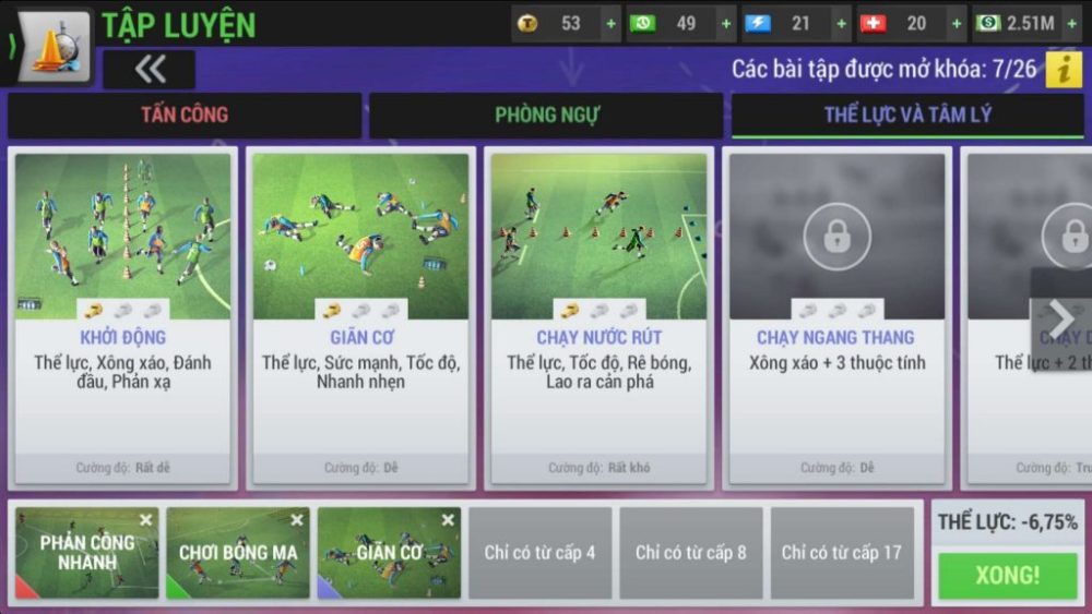 Thiết lập các bài tập luyện phát triển kĩ năng cho đội bóng.
