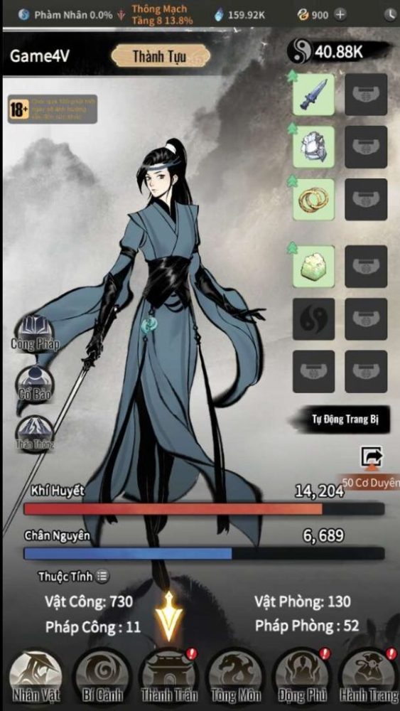 Tính năng phát triển sức mạnh cho nhân vật.