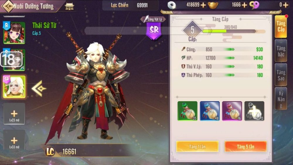 Nâng cấp sức mạnh cho nhân vật.