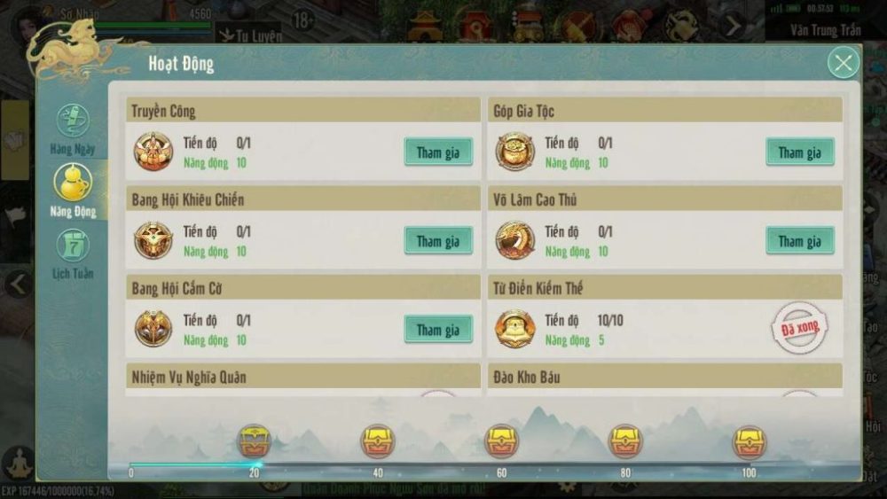 Danh sách chế độ chơi trong Kiếm Thế Origin.