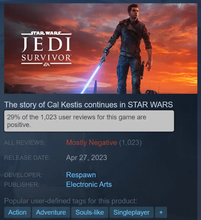 Star Wars Jedi: Survivor tràn ngập những đánh giá tiêu cực từ game thủ, nguyên do là đâu? game4v star wars jedi survivor 2 1682690238 82