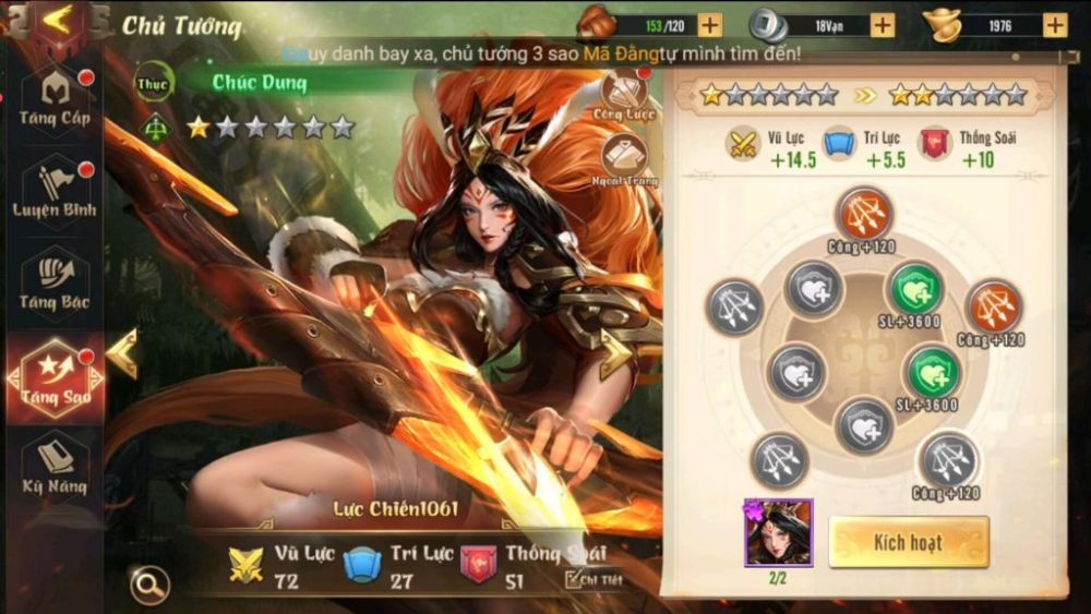 Nâng cấp sức mạnh cho nhân vật.