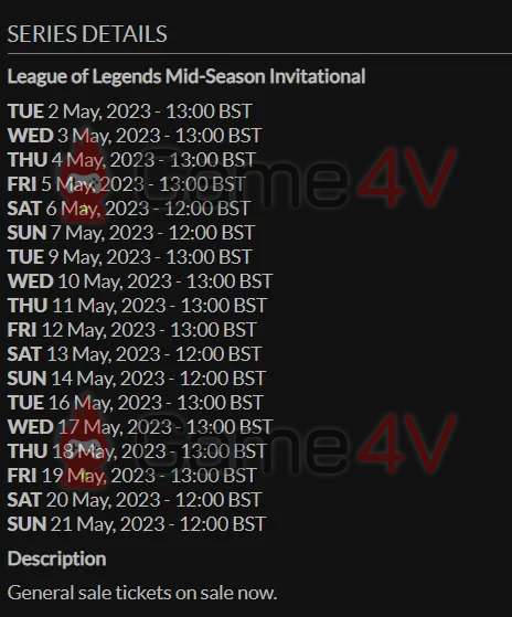 MSI 2023 sẽ bắt đầu vào 13h00 hoặc 12h00 mỗi ngày theo giờ địa phương (London).