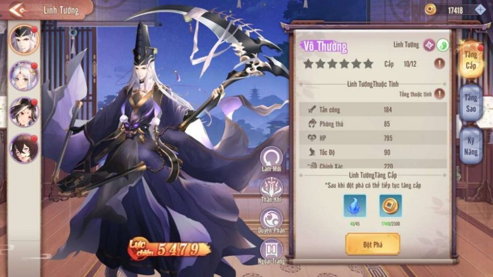Nâng cấp sức mạnh cho linh tướng.