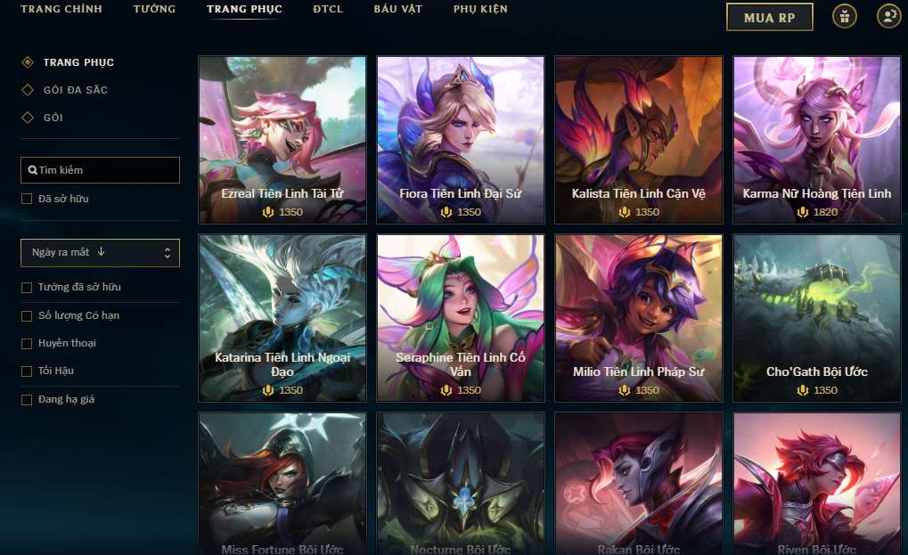 Cửa hàng trong LMHT mở bán đại đa số trang phục của tựa game này.