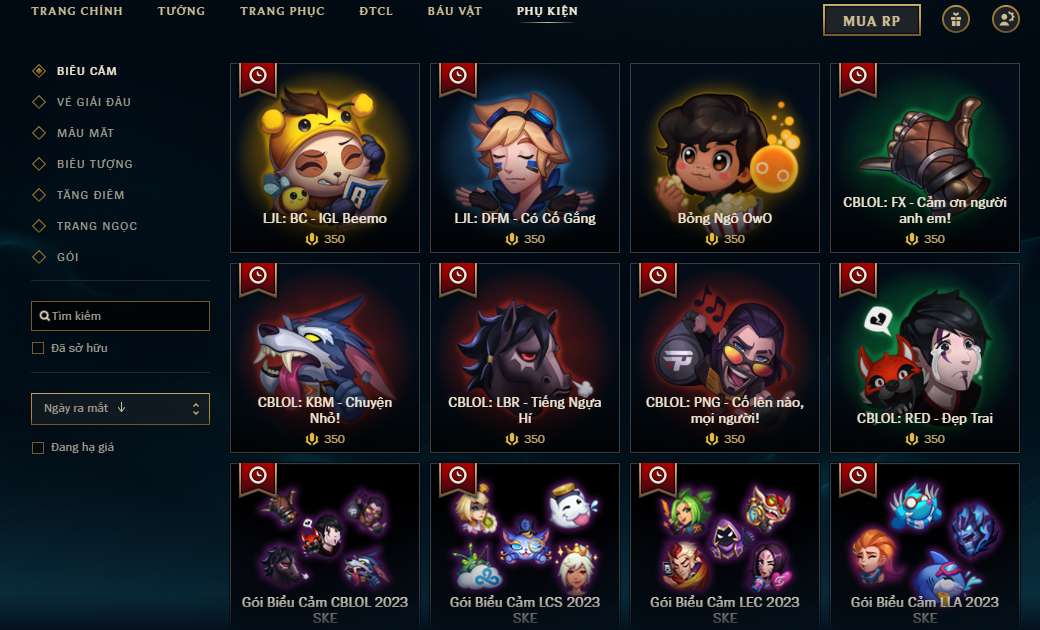 Theo như hệ thống giá vật phẩm của Riot Games, các Biểu Cảm trong cửa hàng đều có giá 350 RP.