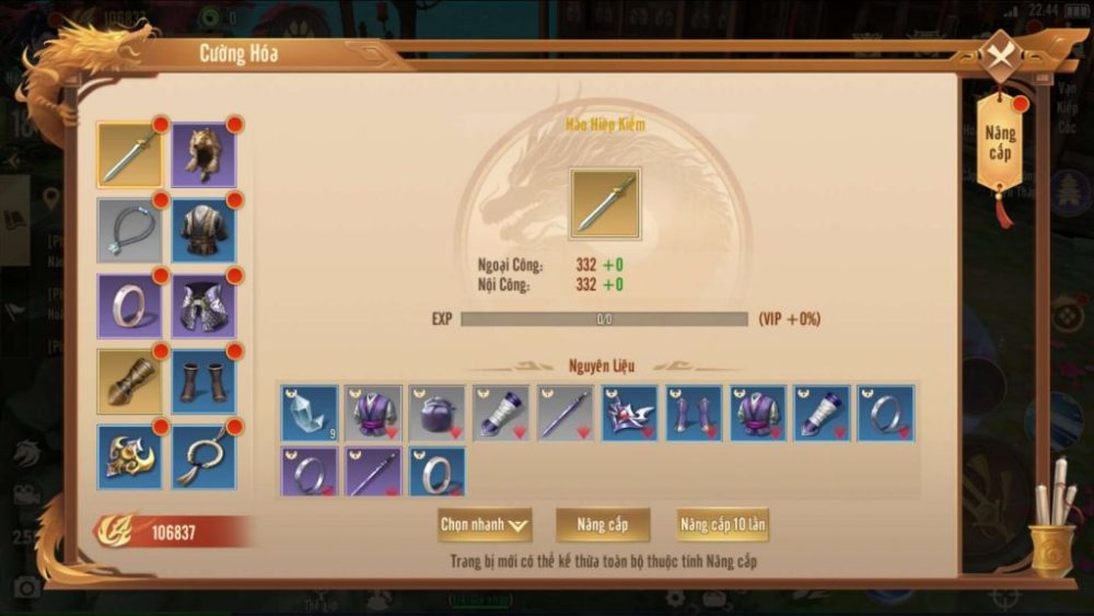 Tính năng nâng cấp trang bị của Cửu Dương Truyền Kỳ 2.