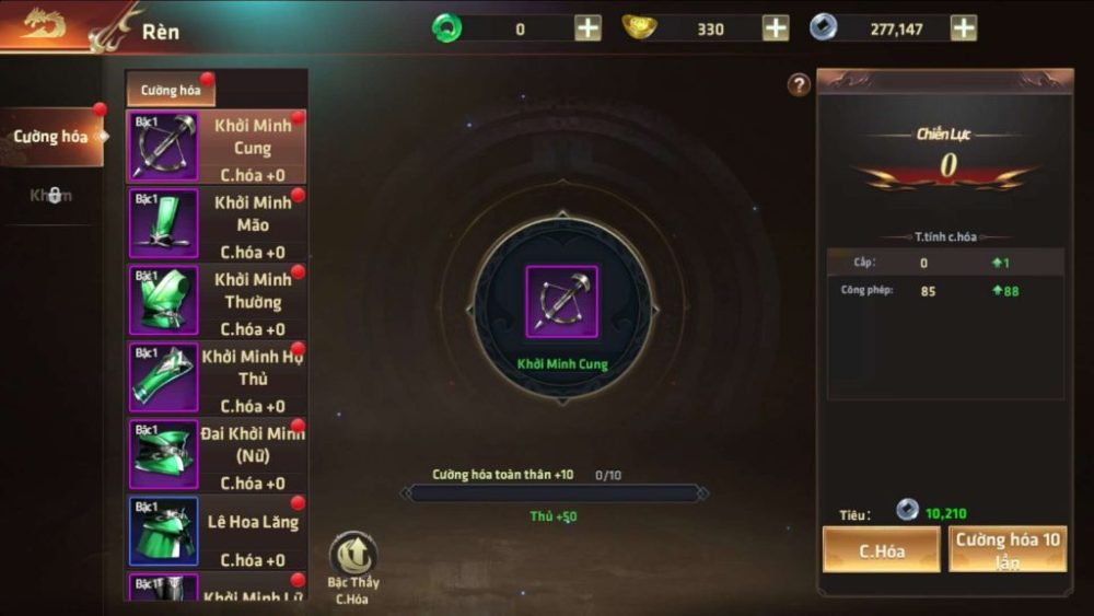 Tính năng nâng cấp trang bị của Cửu Dương Truyền Kỳ 2.