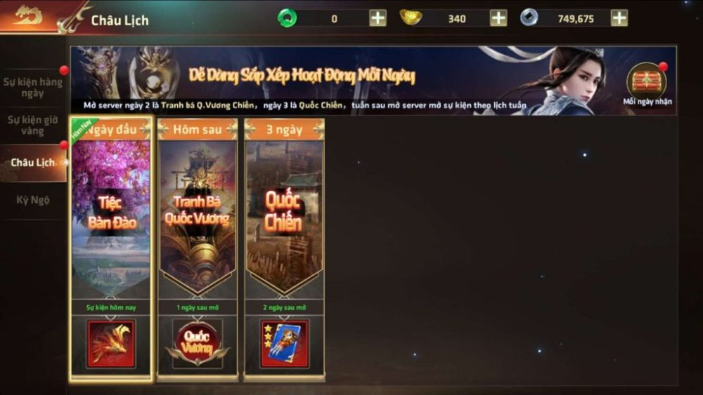 Danh sách các chế độ chơi.