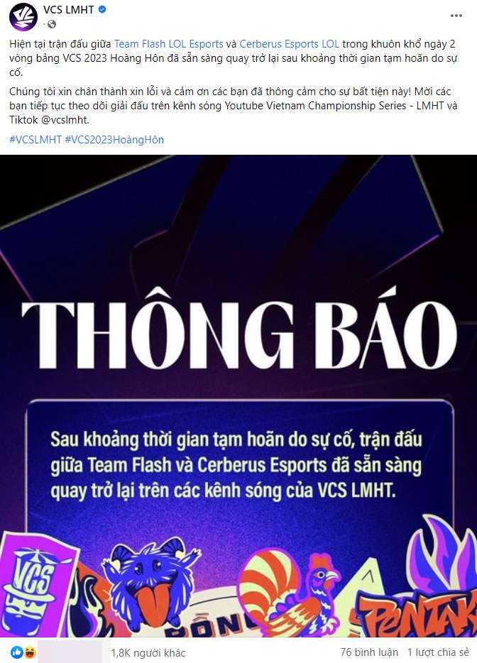 Thông báo từ ban tổ chức VCS.