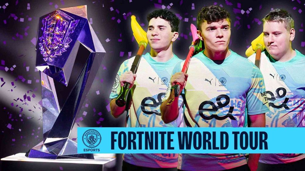 Mẫu áo thi đấu phiên bản Manchester City trong bộ môn Fortnite.